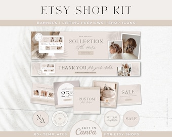 Boho Etsy Shop Branding Kit, Etsy Banner Canva Templates - Avery