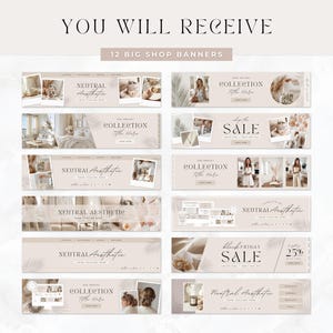 Etsy shop kit in a modern neutral boho aesthetic design. Included are Etsy banner, icon and listing templates, all fully editable in Canva. Use this Etsy branding kit to give your shop a more cohesive, stylish and professional look, all while saving tons of time to focus on growing your business.