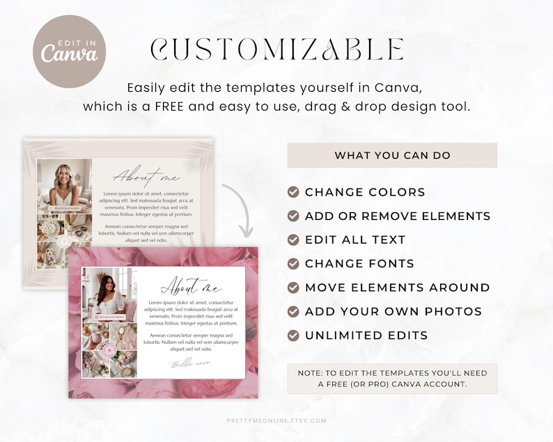 Etsy shop kit in a modern neutral boho aesthetic design. Included are Etsy banner, icon and listing templates, all fully editable in Canva. Use this Etsy branding kit to give your shop a more cohesive, stylish and professional look, all while saving tons of time to focus on growing your business.