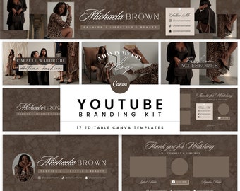 Kit de marca de YouTube / Banner de canal de YouTube de lujo, introducción, cierre y plantilla de miniatura de vídeo / Plantillas editables de Canva neutrales - Bianca