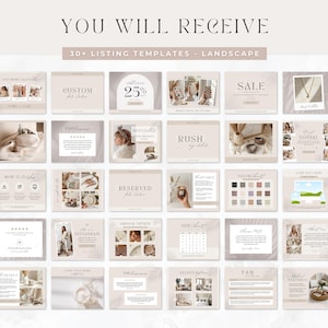 Etsy shop kit in a modern neutral boho aesthetic design. Included are Etsy banner, icon and listing templates, all fully editable in Canva. Use this Etsy branding kit to give your shop a more cohesive, stylish and professional look, all while saving tons of time to focus on growing your business.
