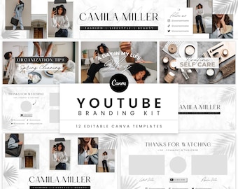 Minimal YouTube Branding Kit | Channel Banner, Intro, Outro & Video Thumbnails | Modern Minimalist Aesthetic Brand Canva Templates - Zara