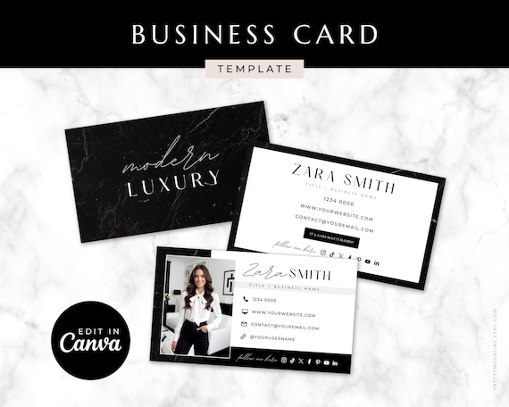 Business Card Template Canva Editable Business Card Printable Black and White Business Card Luxury Small Business Card - Zara