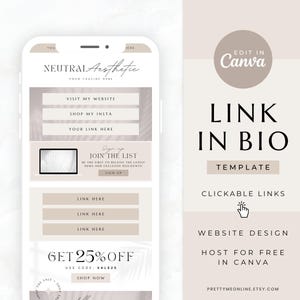Aesthetic Link in Bio Template, Link in Bio Page Canva, Linktree Alternative, Neutral Beige Instagram Landing Page, Bio Links Website, Avery