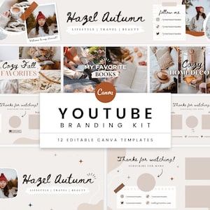 YouTube Branding Kit | Editable Channel Banner, Intro, Outro, Video Thumbnail | Cozy Neutral Boho Autumn Fall Brand Canva Templates - Hazel