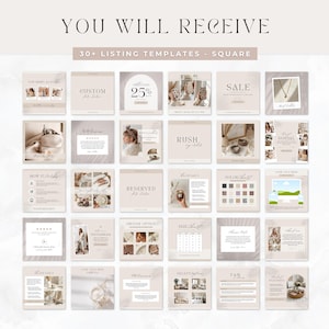Etsy shop kit in a modern neutral boho aesthetic design. Included are Etsy banner, icon and listing templates, all fully editable in Canva. Use this Etsy branding kit to give your shop a more cohesive, stylish and professional look, all while saving tons of time to focus on growing your business.