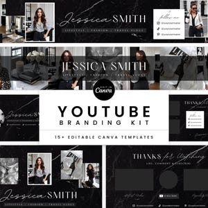 Luxe YouTube-brandingkit zwarte bannersjabloon voor YouTube-kanaal Canva DIY