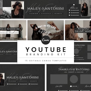 YouTube Brand Kit | Modern Channel Banner, Intro, Outro & Video Thumbnail Template | Minimalist YouTube Branding Kit Canva Templates - Haley