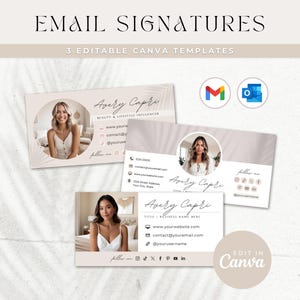 Sjabloon e-mailhandtekening, bewerkbaar ontwerp met e-mailhandtekening met logo en foto, professionele Gmail Outlook-handtekening Canva, Avery
