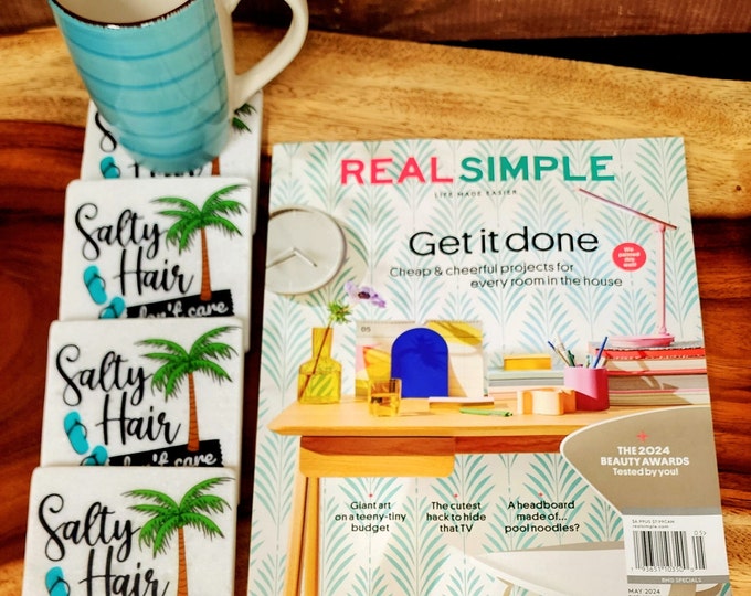 Beach Coaster Sets / Salty Hair Don't Care  / Drink Coasters / Table Decor / Stone Coasters / Home Decor / Gift Idea / Housewarming Gift