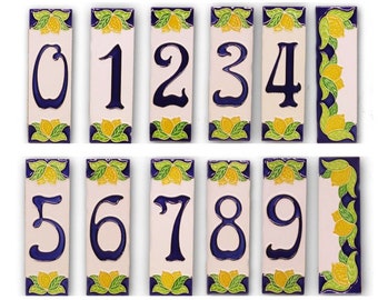 Italian Ceramic Tile Numbers - “LEMON VINE” Design- Imported, Home Decor, Address Plaques, Frames