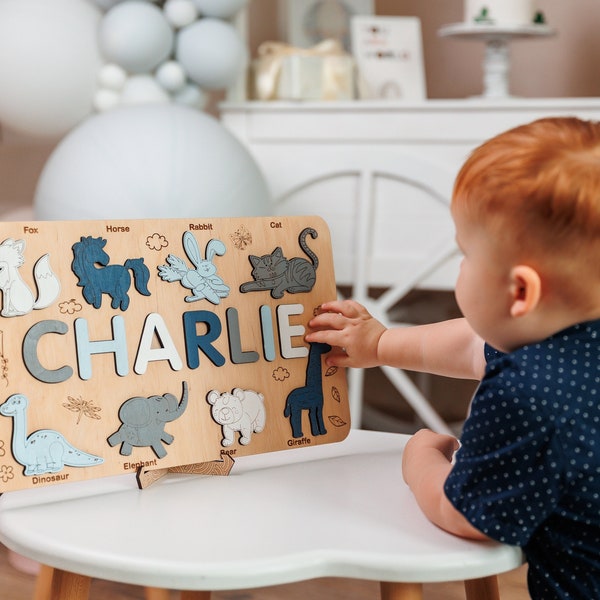 2nd Birthday Gift for Baby Boy, Puzzle with Animals, Name Busy Board, Custom Name Busy Board, Toddler Name Puzzle, Personalized Busy Board