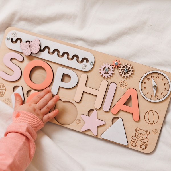 Baby Girl Nursery Name Puzzle Busy Board | Custom Name Puzzle | Wooden Name Puzzle | Baby Name Toy | 1st Birthday Baby Girl