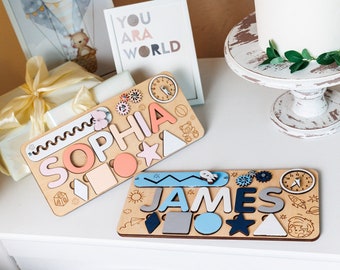 Personalized Baby Birthday Gift name Busy Board, Wooden Name Puzzle Gift for Toddler, Baby Boy Sensory Wooden Toys Busy Board, New Baby Gift