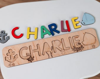 Toddler Name Busy Board Educational Toy, Baby Boy Nursery Decor Wooden Name Puzzle, Personalized Baby Birthday Gift Busy Board Puzzle
