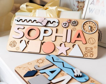 Personalized Baby Girl Gift Busy Board, Name Busy Board Sensory Toys for Kid, Gifts for Kids Wooden Name Puzzle, Baby Shower Gift Wooden Toy