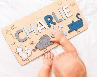 Activity Name Busy Board for Kid, Name Wooden Puzzle Gift for Child, First Birthday Gift for Baby Boy, Nursery Decor, Name Puzzle Busy Board