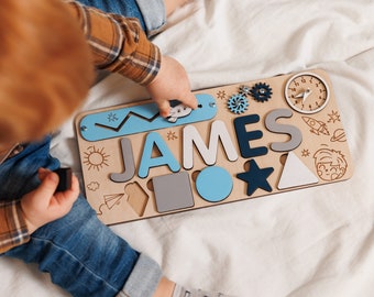 Wooden Name Puzzle Gifts for Kids, Personalized New Baby Gift Educational Toys, Gift Busy Board for 1 Year Old, Toddler Wooden Toys