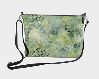 Vegan leren crossbodytas met bloemen | Groene schoudertas