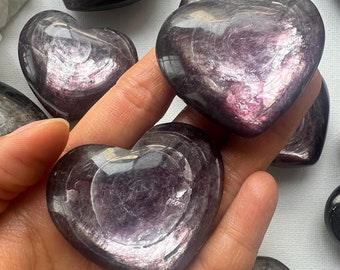 Flashy Lepidolite Heart, Polished Lithium Mica, Stone of Transition
