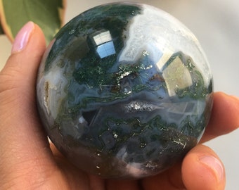 Moss Agate Sphere, Polished Stone, 6cm
