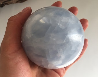 Polished Blue Calcite Sphere, Calming Crystal Ball (6cm)