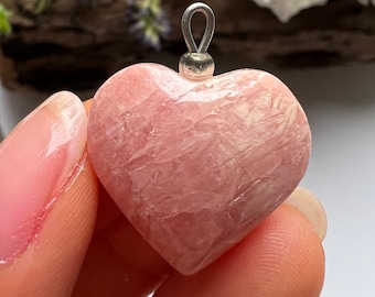 Polished Rhodochrosite Heart Pendent, Crystal Necklace