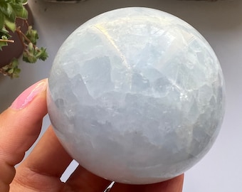Polished Blue Calcite Sphere, Calming Crystal Ball (5.5cm)