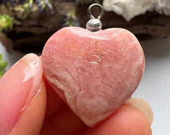 Polished Rhodochrosite Heart Pendent, Crystal Necklace