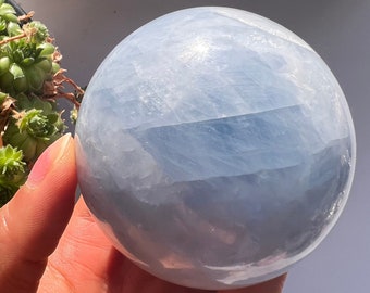 Large Polished Blue Calcite Sphere, Calming Crystal Ball