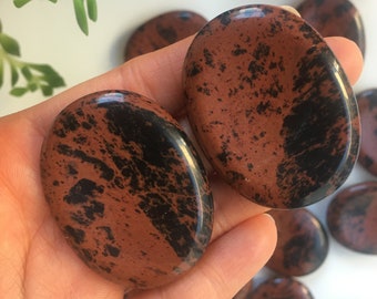 Polished Mahogany Obsidian Worry Stone, Pocket Palm Stone
