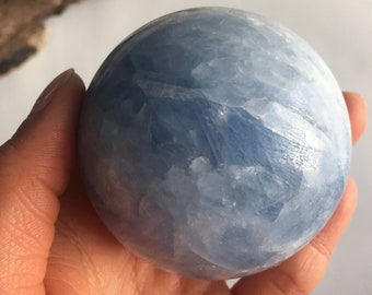 Large Polished Blue Calcite Sphere, Calming Crystal Ball