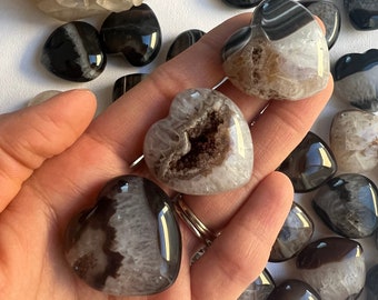 Black Agate Hearts, Polished Black Agate