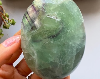 Green Rainbow Fluorite Palm Stone, Crystal Healing