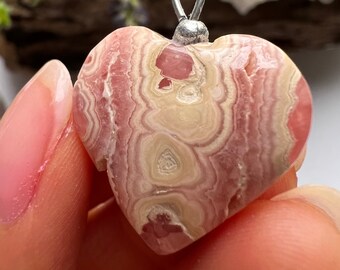 Polished Rhodochrosite Heart Pendent, Crystal Necklace