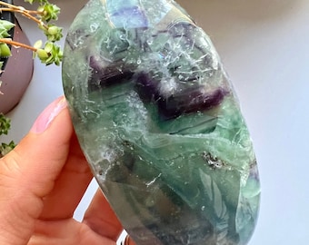 Rainbow Fluorite Palm Stone, Polished Crystal