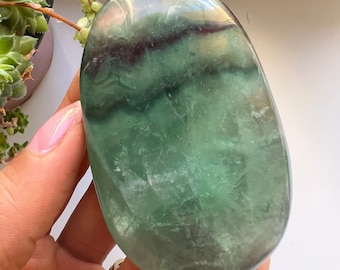 Rainbow Fluorite Palm Stone, Polished Crystal