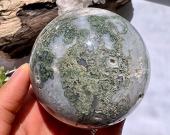 Moss Agate Sphere, 7cm Diameter