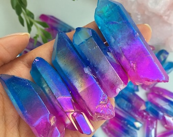 Pink and Blue Aura Quartz Point, Unicorn Aura Quartz, Rainbow Aura Quartz point, Pink Aura Quartz, Aura Crystal, Rainbow Aura Quartz