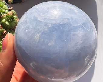 Polished Blue Calcite Sphere, Calming Crystal Ball (6.7cm)