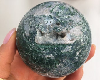 Moss Agate Sphere, Green Mineral Stone
