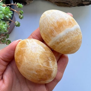 Yellow Calcite Palm Stone, Yellow Calcite Palm Stone, Yellow Calcite Worry Stone, Orange Calcite, Pocket Stone, Calcite Palm Stone