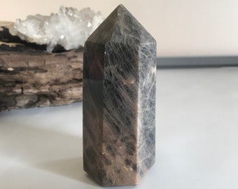 Flashy Black Moonstone Tower, Crystal Healing