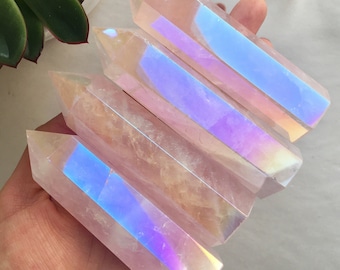 Angel Aura Rose Quartz point, aura rose quartz point, aura rose quartz, rose quartz, aura quartz, aura crystal, angel aura, crystal point