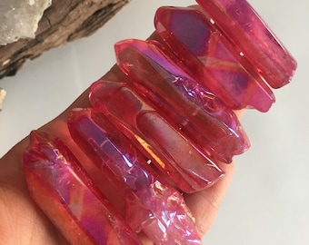 Red Aura Quartz Point Crystal – Flame Aura Iridescent Finish Rhombus Stone