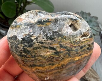 Polished Ocean Jasper Heart Crystal, Natural Stone Carving