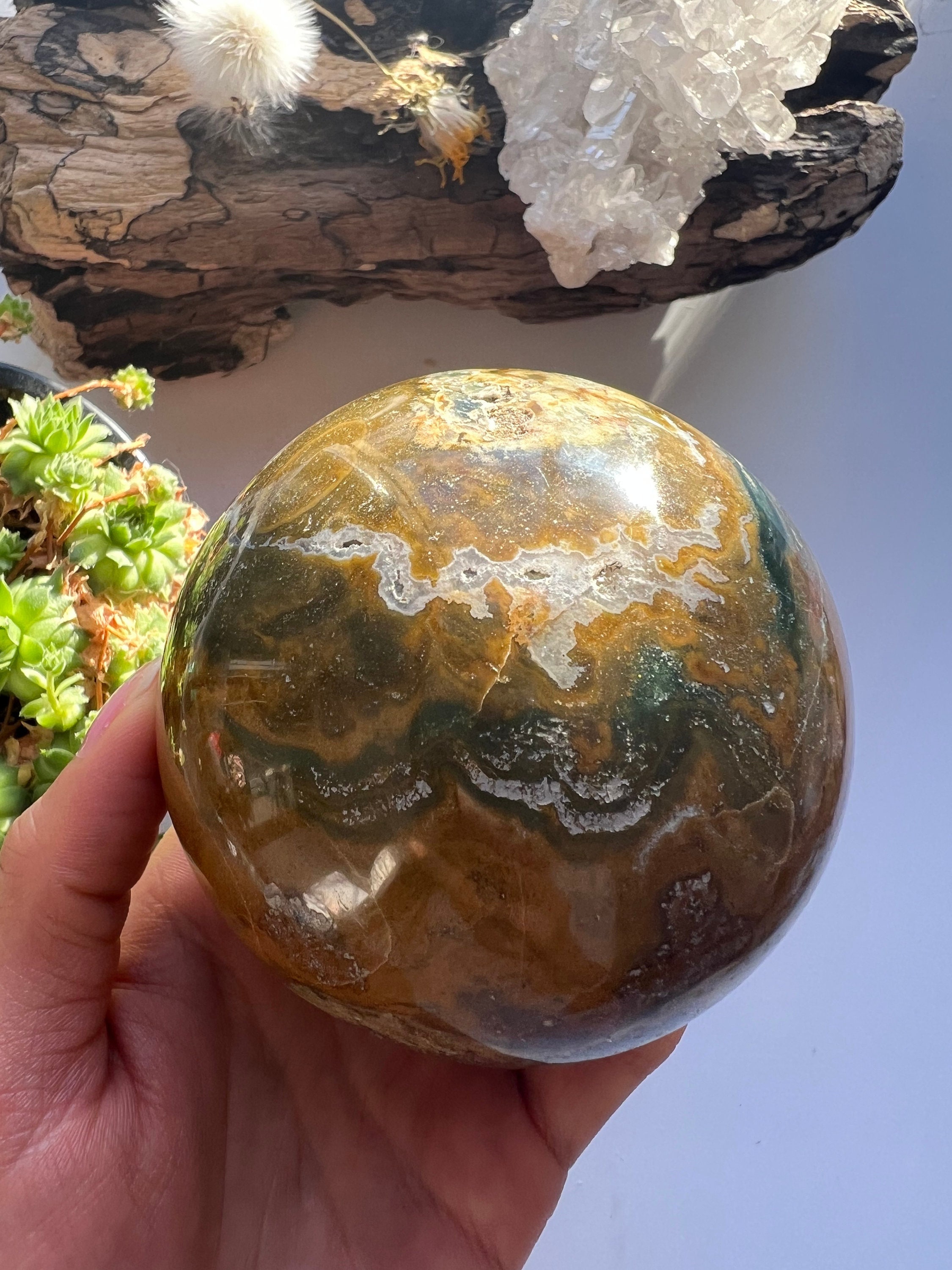 特大 82ミリ オーシャンジャスパー スフィア OJ Ocean Jasper Ocean Jasper Sphere, Atlantis Stone, 8cm, 724g - Etsy