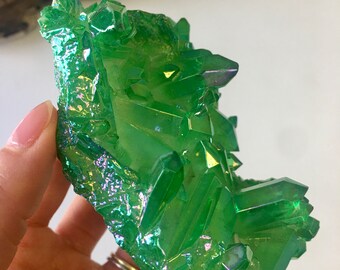 グリーンオーラ水晶クラスター、チャクラバランス調整クリスタル