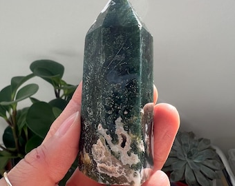 Green Moss Agate Tower Point, Healing Crystal