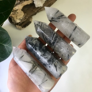 Black Tourmaline in Quartz Point, Tourmalinated Quartz, Black Tourmaline in Quartz Tower, Crystal Tower, Tourmalinated Quartz, Crystal